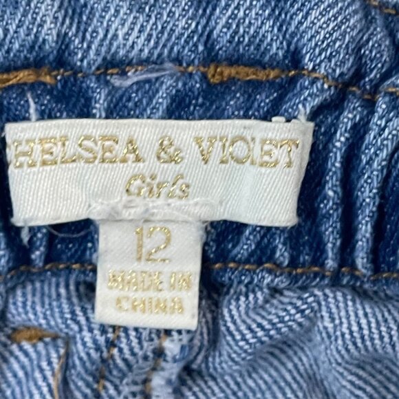 Chelsea & Violet Girls Denim Mini Skirt With Frayed Hem Elastic Waist & Tie Belt - Picture 7 of 11